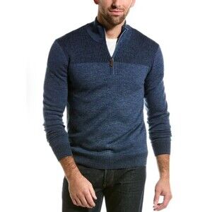 BRUNO MAGLI Men’s Merino Wool Quarter Zip Mock Neck Sweater size M Navy Blue
